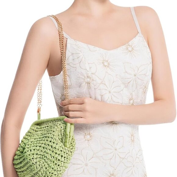 Lightweight Green Straw Clutch with Adjustable Strap - Perfect Summer Accessory - Picture 4 of 6